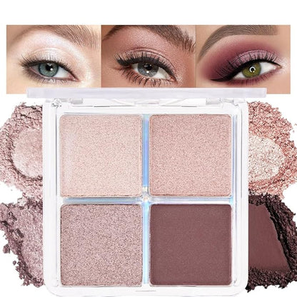 4 Colors Champagne Rose Gold Lavender Deep Brown Eye Shadow Palette Makeup, Neutral Matte Shimmer Eyeshadow Palette for Women Highly Pigmented Waterproof, paleta de sombras de ojos, Vegan&Cruelty-free