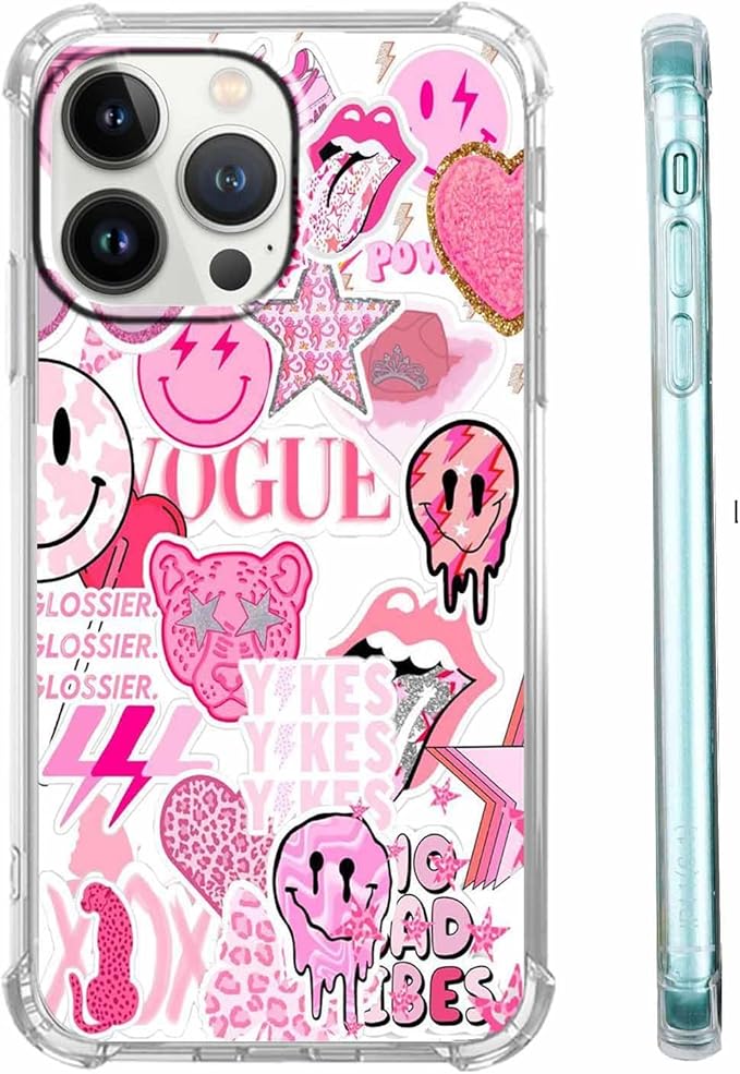 Case for iPhone 13 Pro with Pink Design,Aesthetic Hippie Indie Popular Elements Pattern,Shockproof Soft TPU Bumper Phone Cover(13pro,Pink)