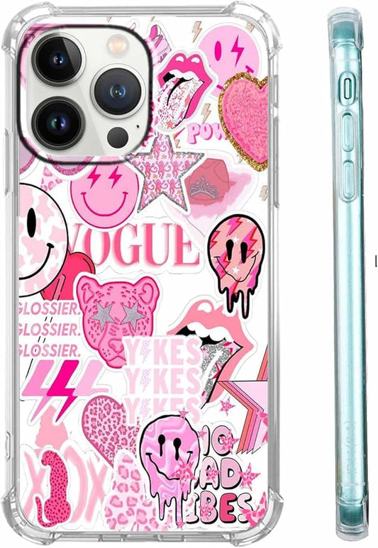 Case for iPhone 13 Pro with Pink Design,Aesthetic Hippie Indie Popular Elements Pattern,Shockproof Soft TPU Bumper Phone Cover(13pro,Pink)