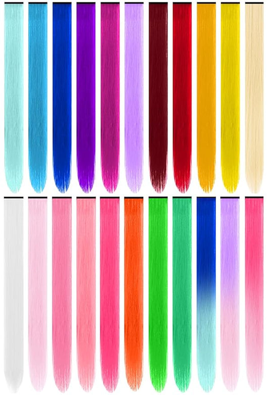 22 Pcs Colored Hair Extensions, Multi-colors Party Highlights Clip in Synthetic Hair Extensions 22 inch Rainbow Hairpieces for Girls Women Kids Favor Gift (Colorful Set)