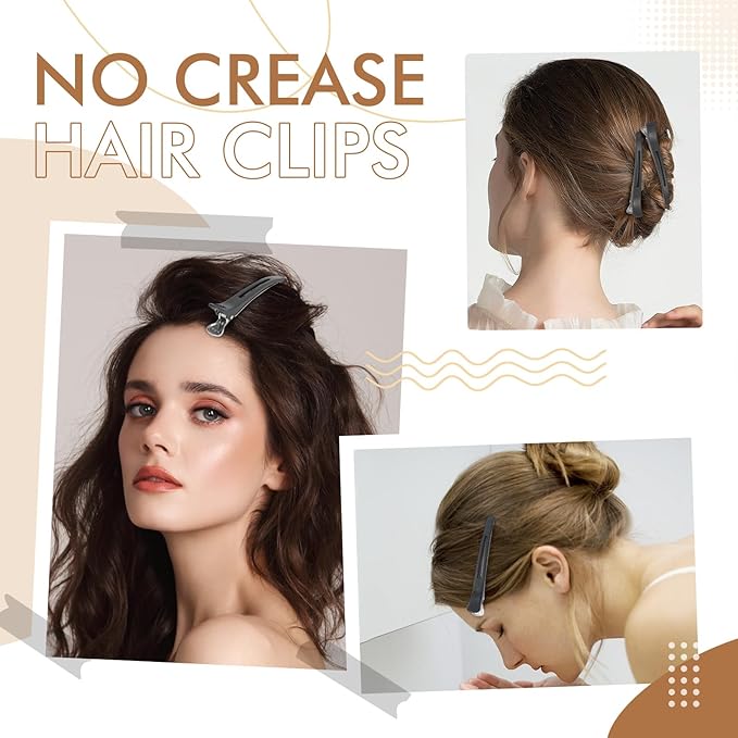 12PCS Hair Clips for Styling Sectioning - Non Slip No Crease Duck Billed Hair Clips for Women with Silicone Band - Professional 4.3 Inch Large Salon Hair Cutting Clips for Hairdresser - Black