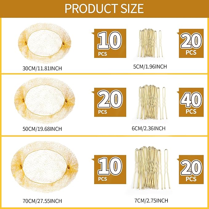Teenitor Hair Nets and U-Pins Set - 40 Invisible Mesh Nets with Elastic Edge, 80 U-Shaped Pins for Ballet Buns, Sleeping, Wigs (Light Linen)