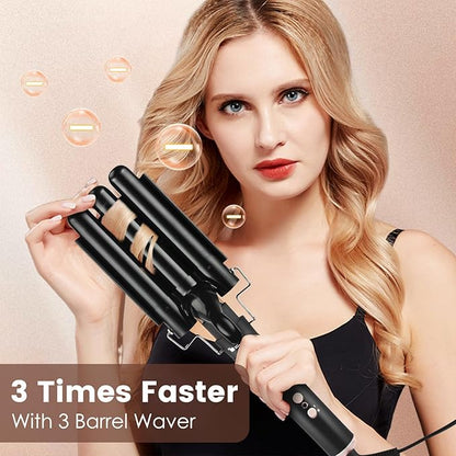 Bo'laiya 5 in 1 Curling Wand Set with Temperature Display, Curling Iron Set with 5 Interchangeable Ceramic Curling Wands, Instant Heat Up, Suitable for All Hair Types (Black)