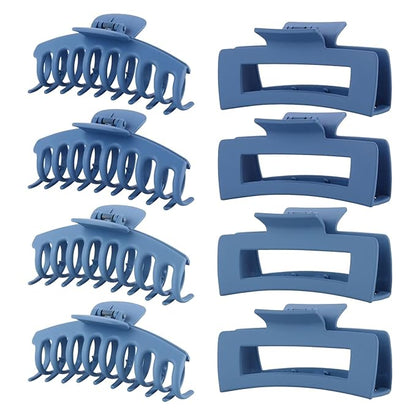 Blue Hair Clips for Women - 8 Pack 4.3 Inch Large Hair Claw Clips for Women Thin Thick Curly Hair, Big Matte Banana Clips,Strong Hold jaw clips