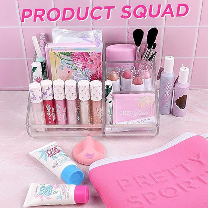 Petite N Pretty Glitter Makeup Set - Shimmering for Eyes, Cheeks, and Body - Glow Up Stick & All-Over Glitter in Pink Sherpa Bag for Kids, Teens, and Tweens (Pink)