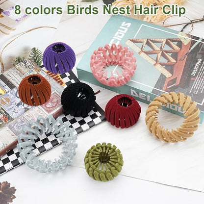 4Pcs Bird Nest Hair Clips Expandable Hair Bun Maker Hair Accessories for Women Ponytail Holder Hair Bun Clip for Thin Thick Fine Curly Hair, Plastic Hair Barrettes Hair Scrunchies