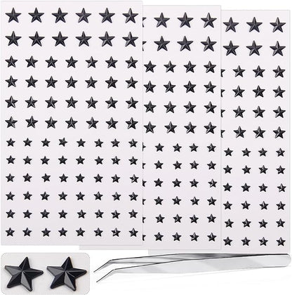 264Pcs Star Face Gems Eye Gems, Self-Adhesive Face Jewels Rhinestones 5/7/10 mm DIY Face Gems Stick on, Patriotic Makeup Gems Rave Accessories for Face Eyes Hair Makeup Body, Crafts (Black-Star)