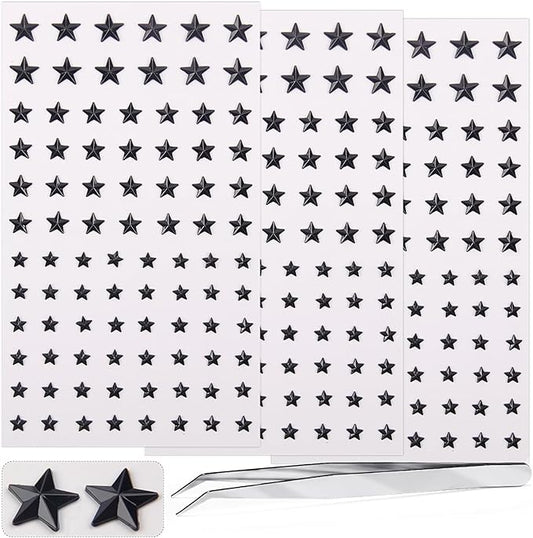 264Pcs Star Face Gems Eye Gems, Self-Adhesive Face Jewels Rhinestones 5/7/10 mm DIY Face Gems Stick on, Patriotic Makeup Gems Rave Accessories for Face Eyes Hair Makeup Body, Crafts (Black-Star)