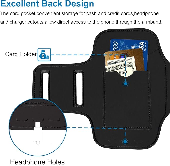 Pixel 9 Pro XL /8 Pro/7 Pro Armband, BUMOVE Gym Running Workouts Sports Phone Arm Band for Google Pixel 9 Pro XL, 8 Pro, 7 Pro, 6 Pro, with Card Holder (Blue)