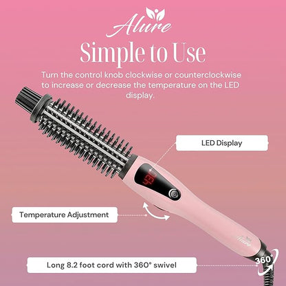 Alure Heated Styling Brush - 3-in-1 Ionic Hair Curler/Straightener with Anti-Scald Nylon Bristles, Electric Curl Wand for All Hair Types, Ideal as a Curling Iron Alternative for Short Hair and Styling