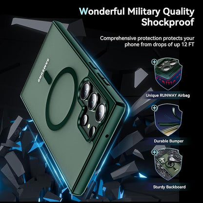OWKEY for S23 Ultra Case 6.8'', Magnetic Samsung Galaxy S23 Ultra Case for Magsafe, [Shockproof Military] Translucent Back Slim Bumper Cover Phone Case Galaxy s23 Ultra case, Green