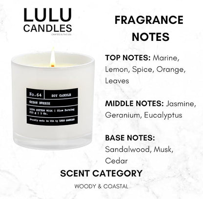 Lulu Candles | Ocean Breeze | Luxury Scented Soy Jar Candle | Hand Poured in The USA | Highly Scented & Long Lasting (9 Oz. 2 Pack)