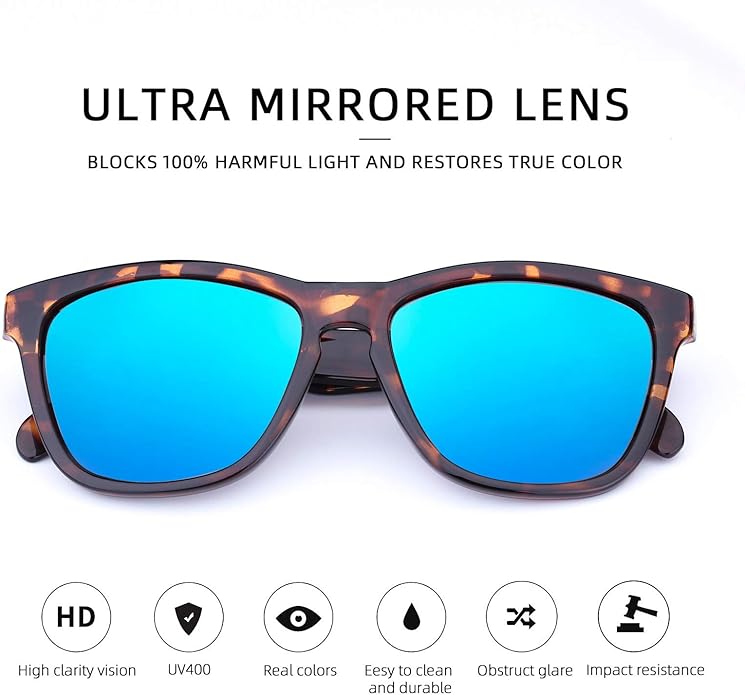 COLOSSEIN Sunglasses Womens,Classic Square Frame UV400 Mirrored Lens,Sunglasses Fit For Beach,Vacation,Driving