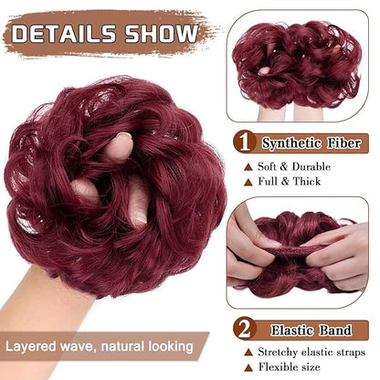 MORICA 1PCS Messy Hair Bun Hair Scrunchies Extension Curly Wavy Messy Bun Hair Synthetic Chignon Hairpieces for Women(BUG#)