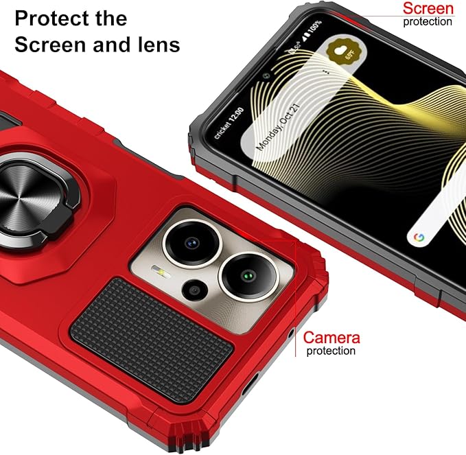 for Cricket Outlast 5G 2024 Case/AT&T Motivate Pro 5G Case with Screen Protector,Dual Layer Military Grade Protection with Ring Stand Phone Case for Cricket Outlast 5G/ATT Motivate Pro 5G Red