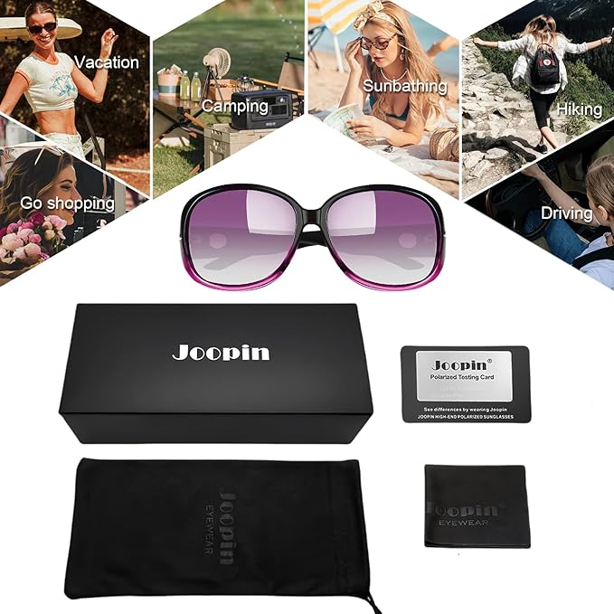 Joopin Big Womens Sunglasses Polarized Trendy Sun Glasses Large Rectangle UV Protection Rhinestone Sunnies