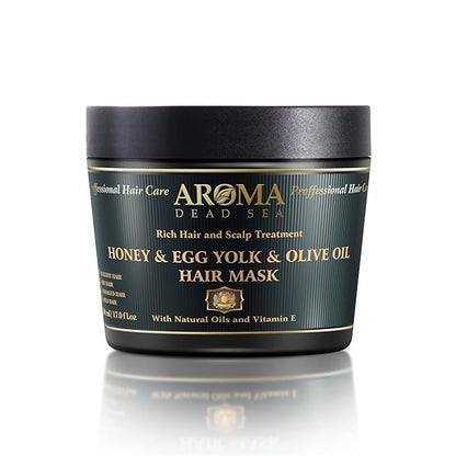 AROMA DEAD SEA Honey Egg Yolk & Olive Oil Hair Mask - Ultimate Dry & Damaged Hair Rescue, Intensive Conditioning Treatment Revives, Strengthens & Restores Softness, Shine & Elasticity / 16.9 fl.oz