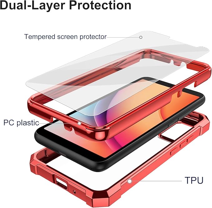 Ailiber for TCL K11 Phone Case, TCL K11 T432W Clear Case with Screen Protector, Dual Layer Shockproof Bumper, Transparent [Anti Yellowing], Slim Rugged Cell Phone Cove-Red