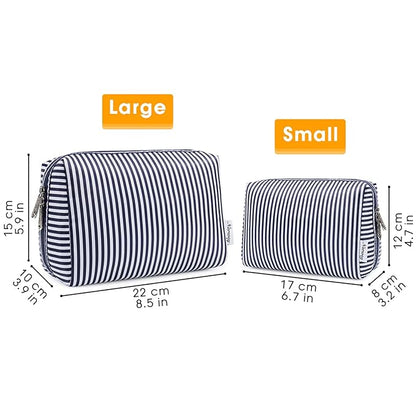 Narwey Cute Makeup Bag Travel Cosmetic Bag Organizer Toiletry Bag Make Up Bags with Compartments for Women Girls (Large, Blue Stripe)
