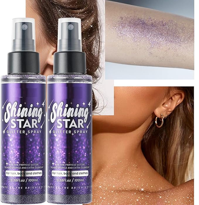 MAEPEOR Body Glitter Spray Long Lasting Shiny Glitter Spray Quick-Drying Shimmer Glitter Spray for Face Body Hair Clothes (100ml, Purple)