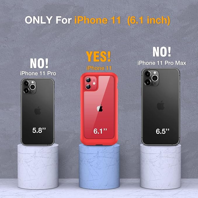 Miracase Glass Series Designed for iPhone 11 Case [2023 Upgraded] Full-Body Rugged Bumper Case with Built-in 9H Tempered Glass Screen Protector and Camera Protector (Red)