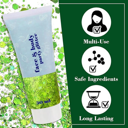St Patricks Day Lime Green Face Glitter Gel,St Patrick's Day Outfits for Women Light Green Body Glitter, Music Festival Rave Accessories,Carnival Sequins Face Paint Makeup,50 ML