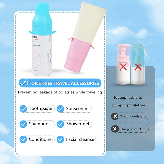8 Pack Silicone Bottle Covers,Travels Essentials for Women,Travel Size Toiletries,Elastic Sleeves for Leak Proofing,Travel Accessories, Cruise Ship Essentials,Cruise Must Haves,Cruise Essentials