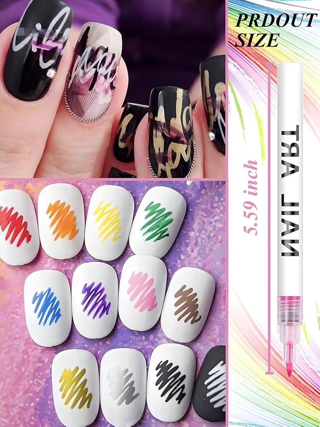 12 Colors Nail Art Pens, 3D Quick Dry Nail Point Graffiti Dotting Liner Pen Sets Nail Art Painted Pen Drawing Nail Design Kit for Nail DIY Decoration