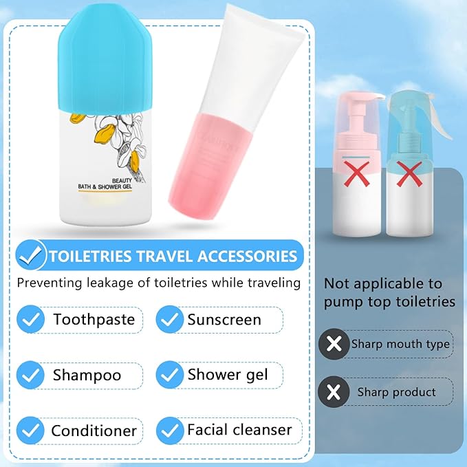 24 Pack Elastic Sleeves for Leak Proofing Travel,Silicone Leak Proof Sleeves for Travel Container in Luggage, Reusable Accessory for Cruise Ship Essentials for women Men