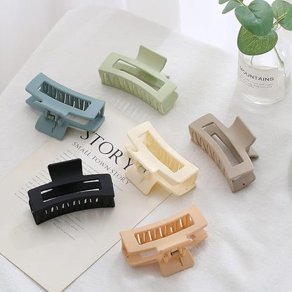 6 Pack Square Claw Clips, Hair Claw Clips for Women Girls, 3.5" Medium Non-slip Hair Clips, Rectangular Claw Hair Clips, Matte Hair Claws Strong Hold Claw Clip for Thin Hair, Valentine's Day gift