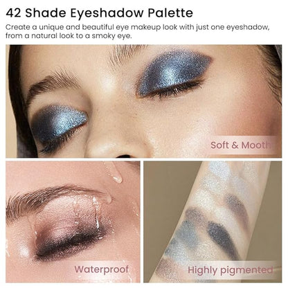42 Colors Smokey Eye Shadow Makeup Palette,Nude White Black Grey Brown Matte Shimmer High Pigment Neutral Natural Eyeshadow,Waterproof,Blendable Long Lasting Naturing-Looking,Vegan & Cruelty-Free