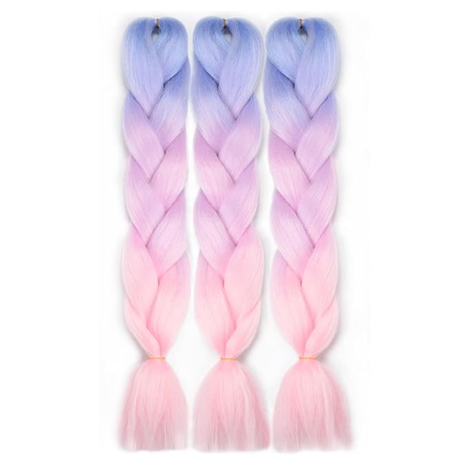 Ombre Braiding hair synthetic Crochet braids twist 24inch 3pcs/lot 100g Ombre two three tone Jumbo braid hair extensions Dreadlocks…… (Pink-Blue-Purple)