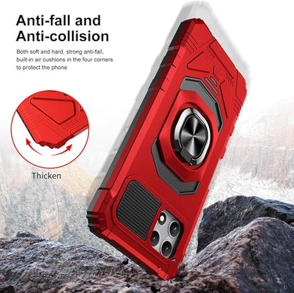for T-Mobile Revvl 7 5G Case with Screen Protector,Revvl 7 5G Phone Case Military Grade Protection Built-in Magnetic Ring Stand Soft Rugged Silicone Corner Shockproof Cover for T-Mobile Revvl 7 Red