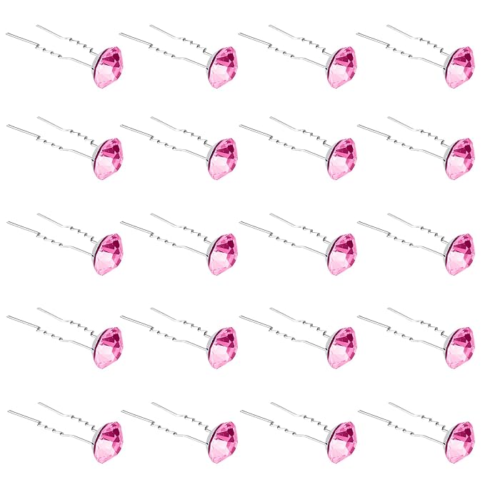 20 Pack (Pink) Rhinestone Hair Pins Crystal Hair Clips for Bridal Wedding Women Hair Jewelry Accessories, with Clear Container