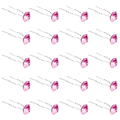 20 Pack (Pink) Rhinestone Hair Pins Crystal Hair Clips for Bridal Wedding Women Hair Jewelry Accessories, with Clear Container