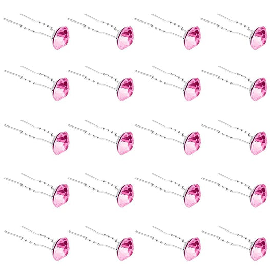 20 Pack (Pink) Rhinestone Hair Pins Crystal Hair Clips for Bridal Wedding Women Hair Jewelry Accessories, with Clear Container