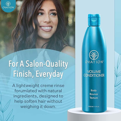 Ovation Hair Volume Conditioner - Light Conditioner for Fine Hair - 12 oz - Lightweight Rinse For Voluminous, Bouncy Hair - With Olive Oil, Vitamin B5, Antioxidants - No Parabens and Sulfates