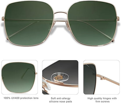 SOJOS Trendy Oversized Square Metal Frame Sunglasses for Women Men Retro Big Flat Lens UV Protection Sunglasses SJ1146