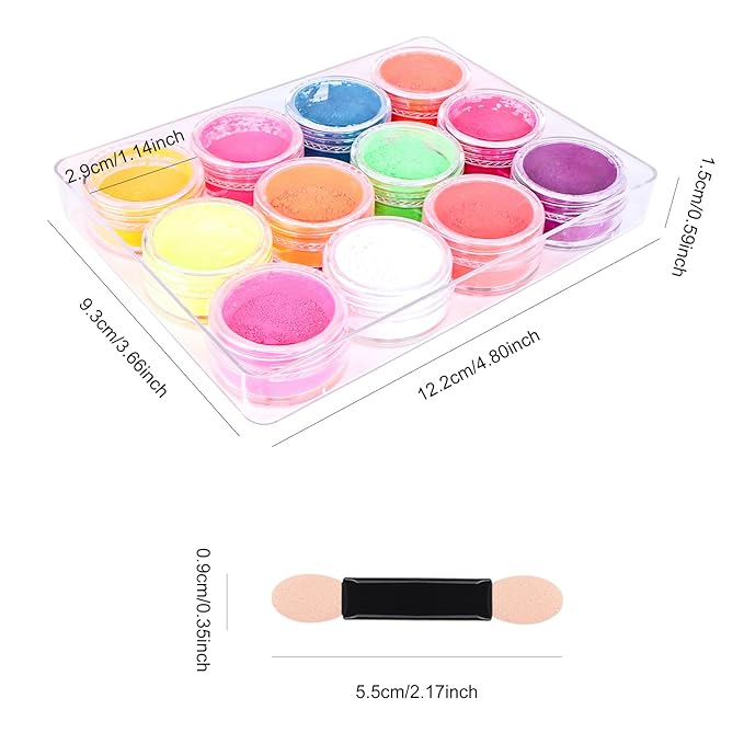 Ownest 12 Boxes Pigment Nail Powder, Colorful Fluorescent Color Nail Pigments Dust Nail Glitter Gradient Iridescent Nail Art Decoration, Neon Nail Powder, High Pigment for Eyes Body Paint