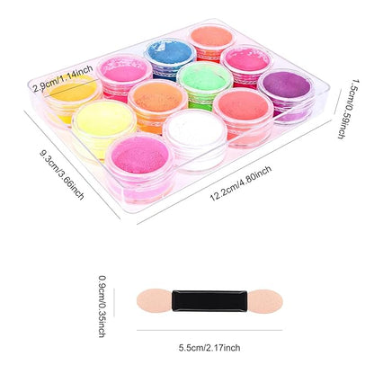 Ownest 12 Boxes Pigment Nail Powder, Colorful Fluorescent Color Nail Pigments Dust Nail Glitter Gradient Iridescent Nail Art Decoration, Neon Nail Powder, High Pigment for Eyes Body Paint