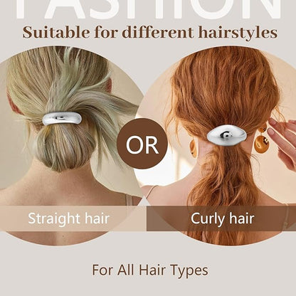 3PCS Silver Hair Ties, Metal Hair Ties for Thick Hair, Elegant Durable Geometric Design, Silver Hair Accessories Stretchy and Non-Damage Ponytail Holders, 3 Styles in Box Gifts Holiday