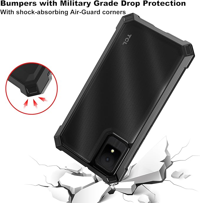 Ailiber for TCL K11 Case, TCL K11 T432W Case with Screen Protector, Dual Layer Shockproof Bumper, Clear Transparent Anti Yellowing, Military Grade Protection Cell Phone Cover-Black