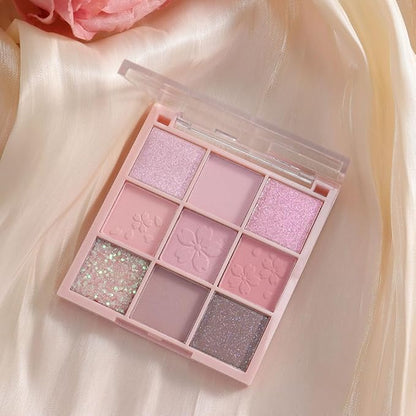 9 Colors Eye Shadow Palette Makeup,Light Pink Purple Matte Glitter Shimmer Nude Powder Eyeshadow,Waterproof Blendable Highly Pigmented Neutral Eyeshadow Long-lasting Naturing-Looking