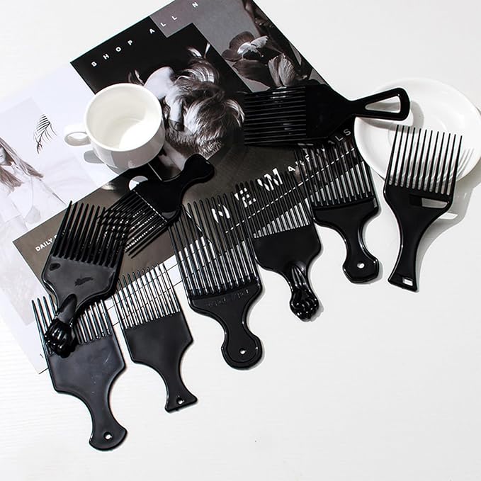 10pcs Salon-Style Hair Pick and Parting Comb，Smooth Wide Hair Pick Comb Afro Hair Comb ，Black Detangling Combs for Afro, Curly Hair Braiding and Styling，Barber Supplies, Hair Care Appliance（BLACK）