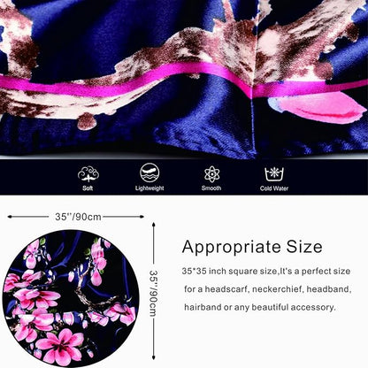 35 x 35 Women's Fashion Pattern Large Square Silk Like Hair Scarf Head Sleeping Wrap Satin Neck Bandana for Gift…