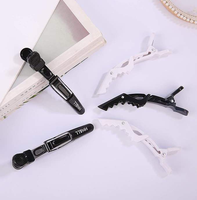 HH&LL Hair Clips for Women – Wide Teeth & Double-Hinged Design – Alligator Styling Sectioning Clips of Professional Hair Salon Quality - 10Pack (Black+White)