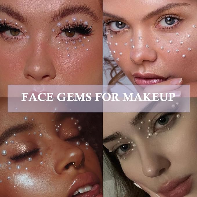 NOOEPC 660Pcs Resin Face Gems Hair Gems, 3/4/5/6 mm DIY Self-Adhesive Rhinestones, Pearl/Clear Rhinestone/Ab Rhinestone for Makeup, Crafts
