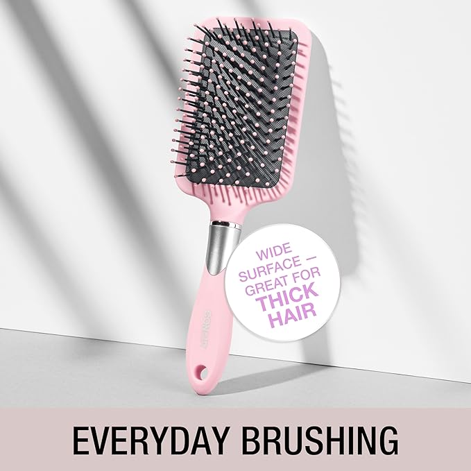 Conair Velvet Touch Paddle Cushion hair brush - Detangling hairbrush - curly or straight styles - men or women - detangler - features soft touch handle - Blush Pink