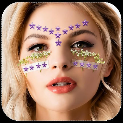 264Pcs Star Face Gems Eye Gems, Self-Adhesive Face Jewels Rhinestones 5/7/10 mm DIY Face Gems Stick on, Patriotic Makeup Gems Rave Accessories for Face Eyes Hair Makeup Body, Crafts (purple-star)
