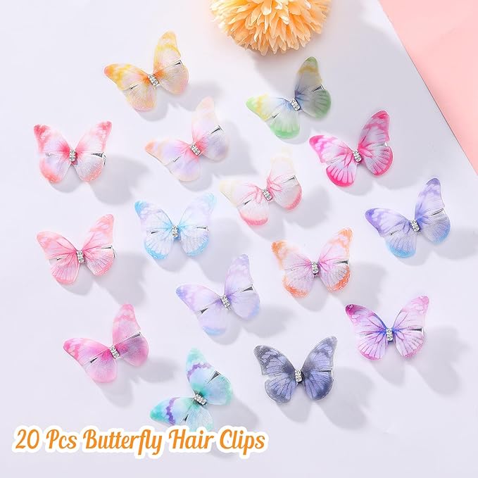20Pcs Butterfly Hair Clips for Women Moving Glitter Butterfly Clip Fairy Accessories Light